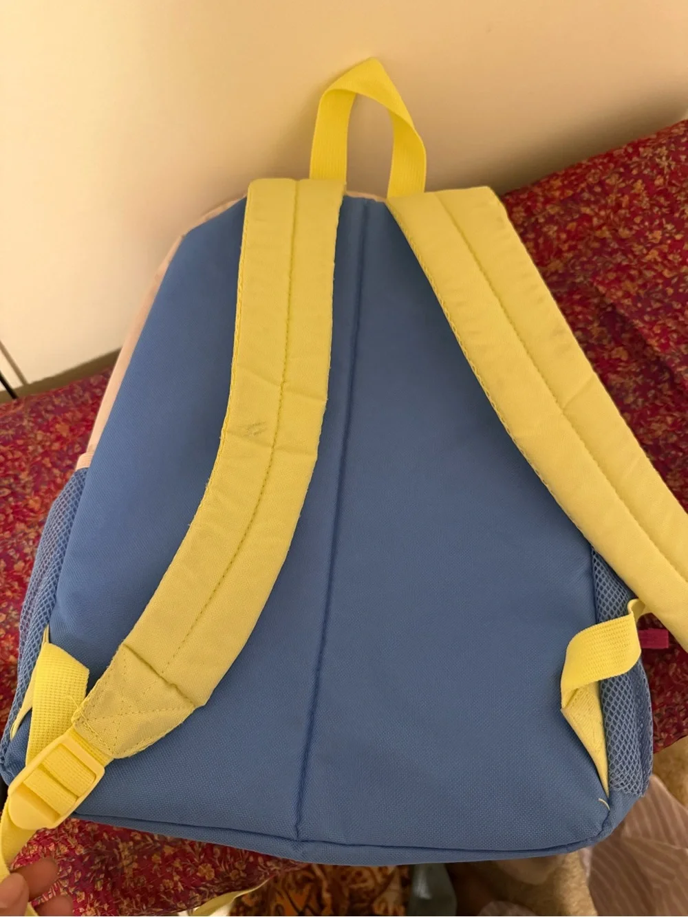 Old Navy Pink, Blue & Yellow Kids Backpack with Rainbow Pocket